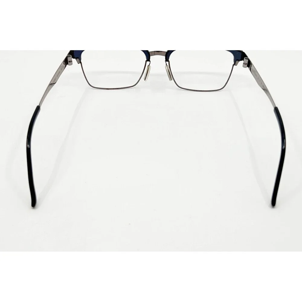 Enzso Eyeglasses Mens Blue Silver Square Browline EZAM68 SS 52-18-140